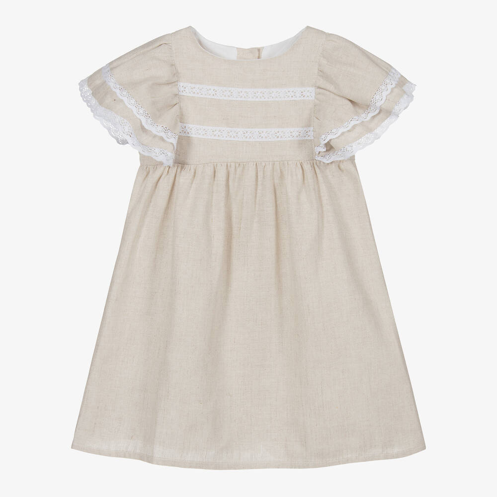 Babidu-Бежевое льняное платье | Childrensalon Outlet