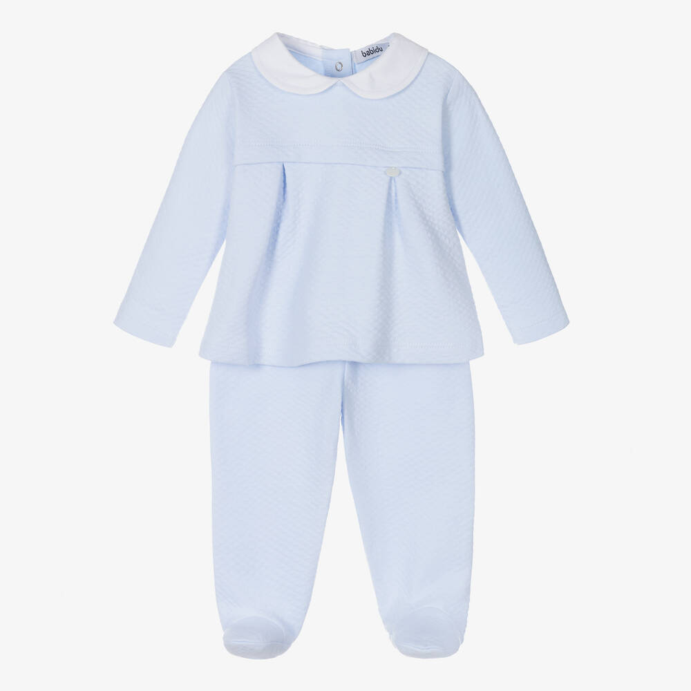 Babidu-Blue Cotton 2 Piece Babygrow | Childrensalon Outlet