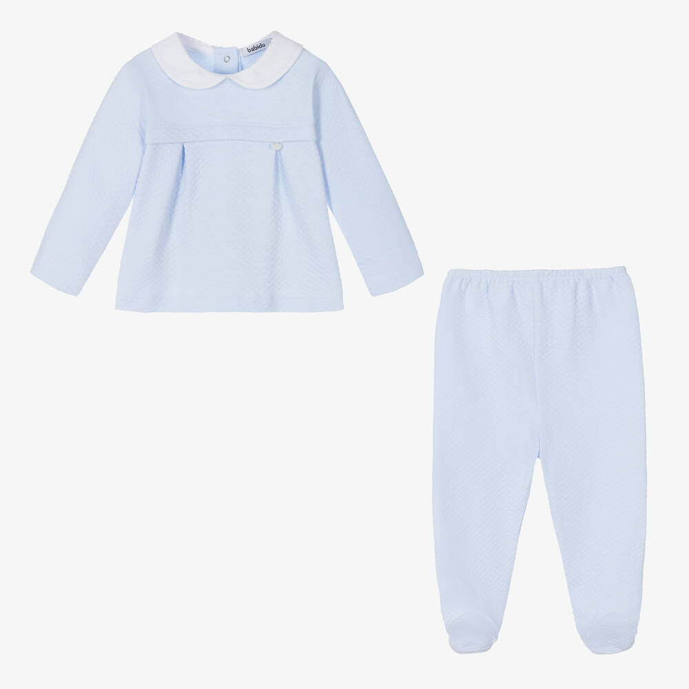 Babidu-Blue Cotton 2 Piece Babygrow | Childrensalon Outlet