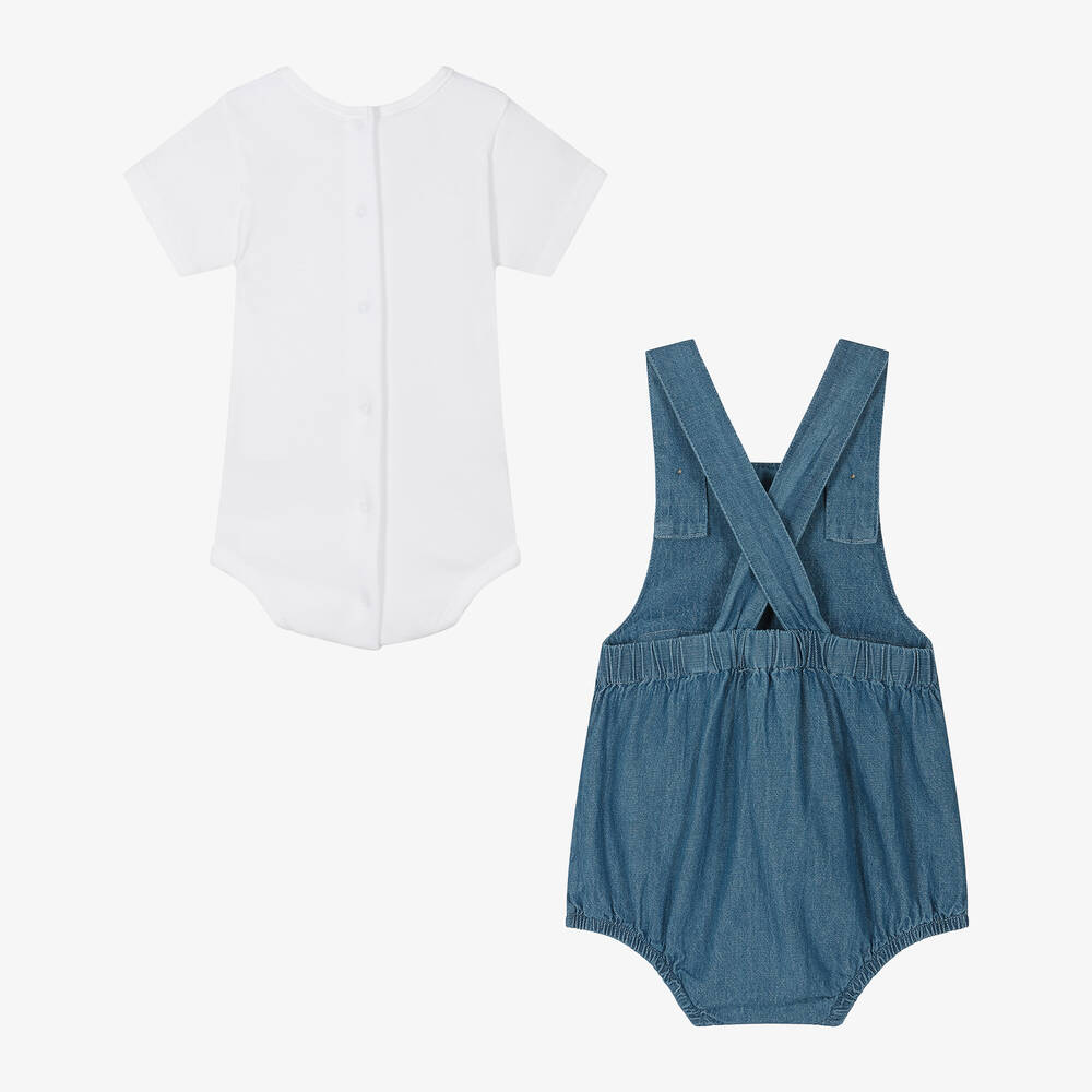 Babidu-Blue Cotton Baby Dungaree Set | Childrensalon Outlet