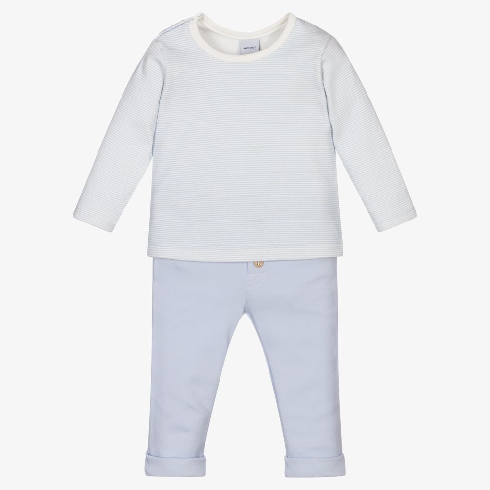 Babidu - Blue Cotton Baby Trouser Set | Childrensalon