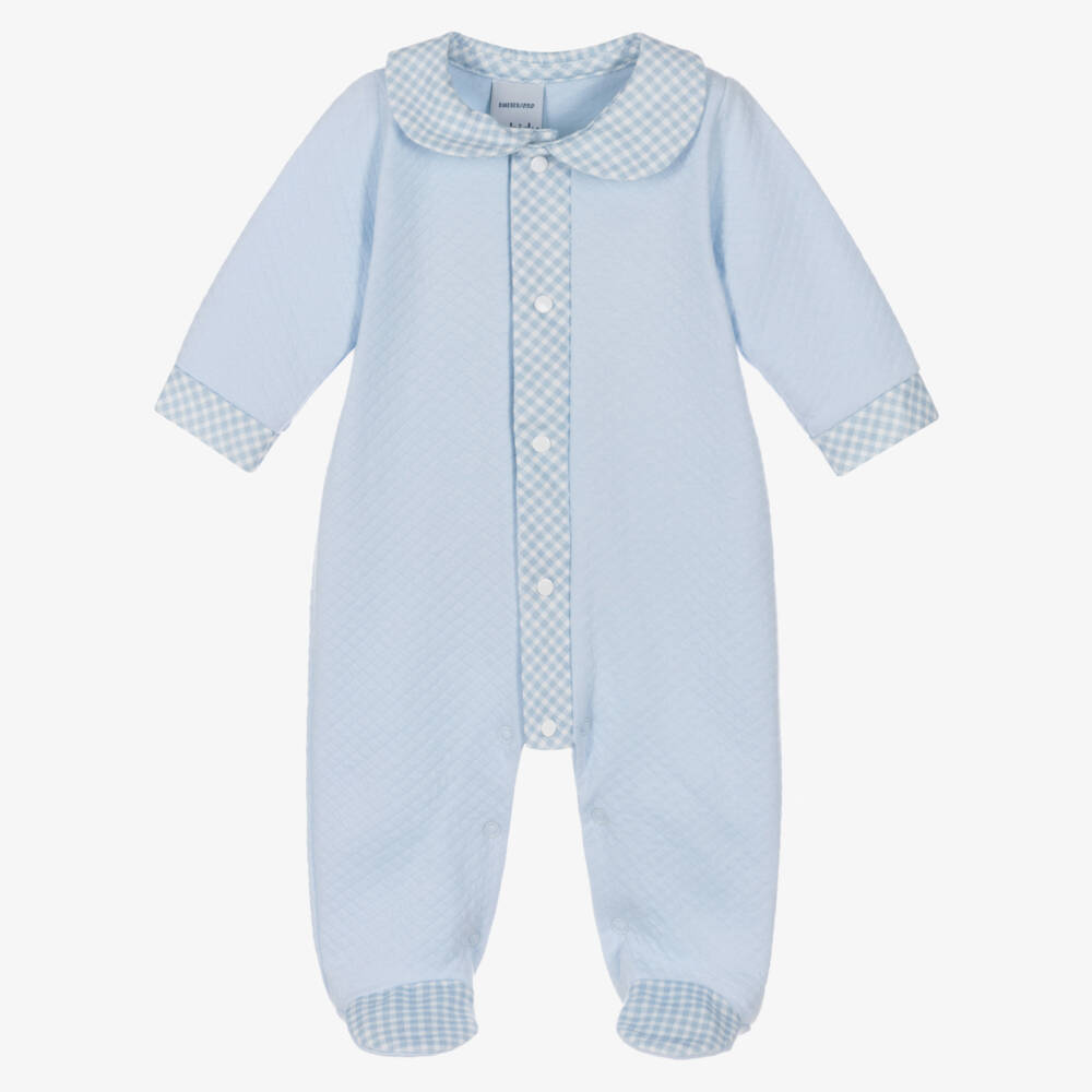 Babidu-Blue Cotton Babygrow with Gingham Trim | Childrensalon Outlet