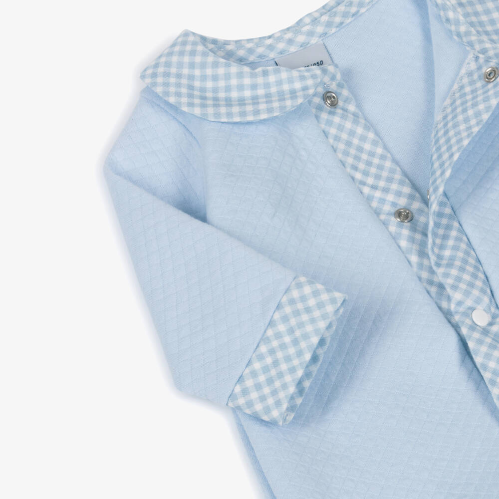Babidu-Blue Cotton Babygrow with Gingham Trim | Childrensalon Outlet