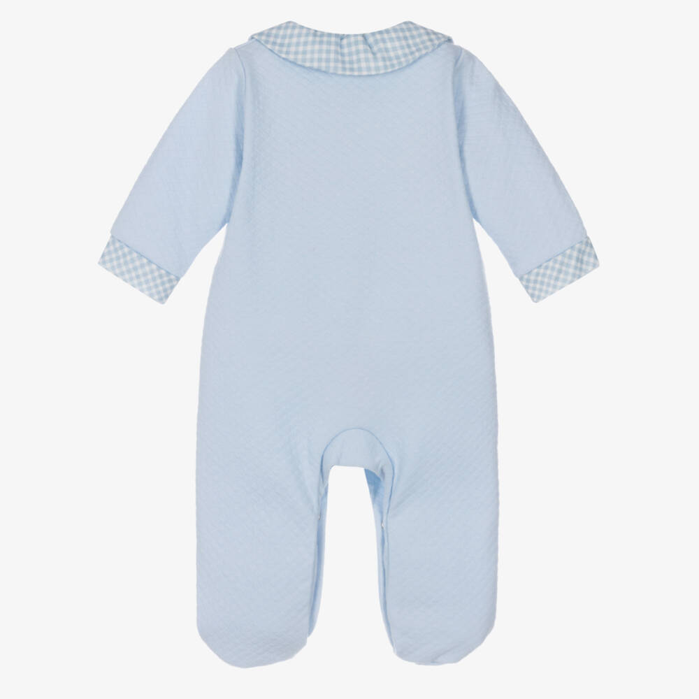 Babidu-Blue Cotton Babygrow with Gingham Trim | Childrensalon Outlet