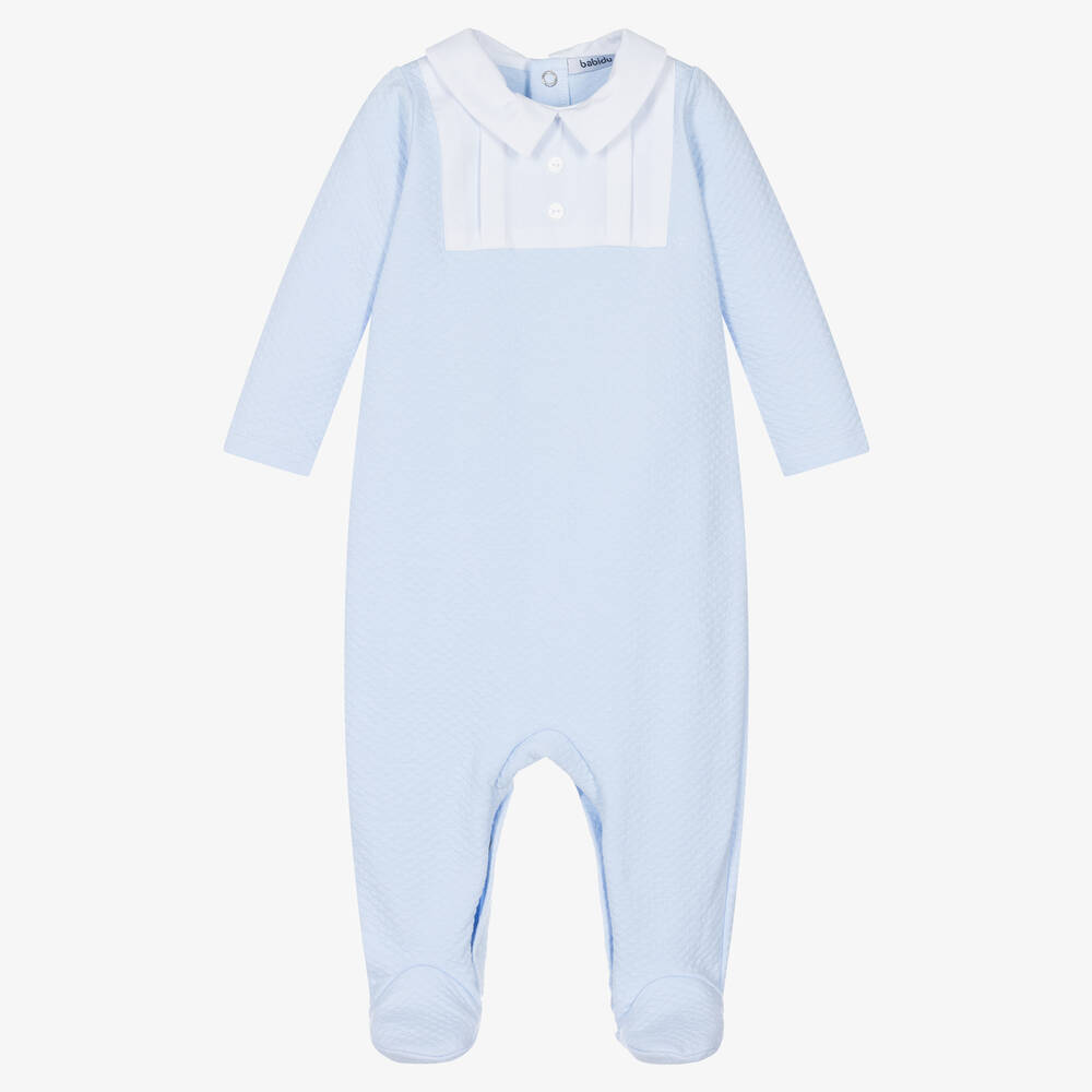 Babidu - Blue Cotton Collared Babygrow | Childrensalon