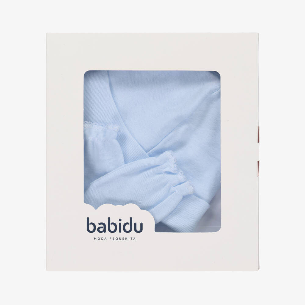 Babidu-Blue Cotton Jersey Hat & Mittens Set | Childrensalon Outlet