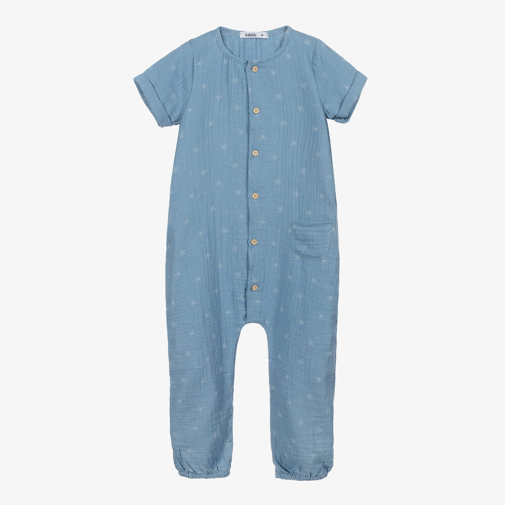 Babidu - Combi-pantalon bleue en coton | Childrensalon