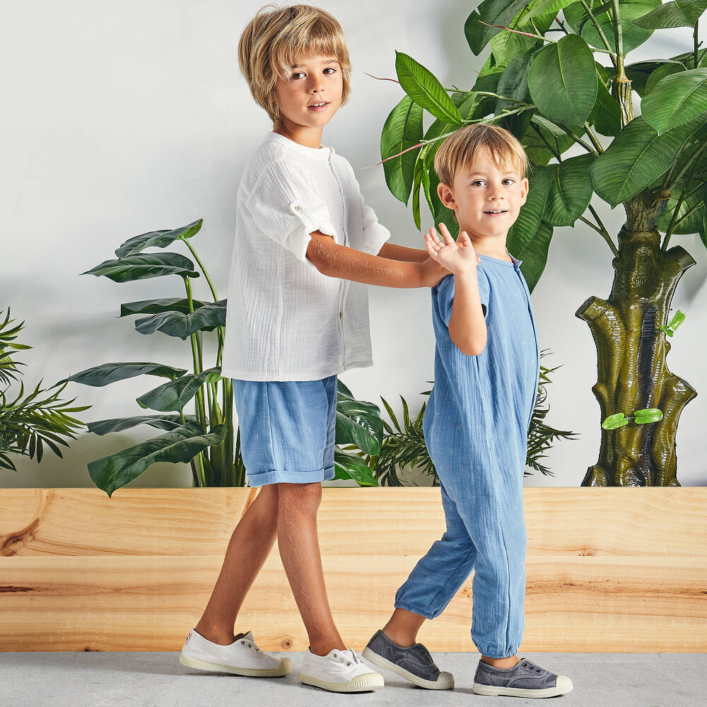 Babidu-Blue Cotton Jumpsuit | Childrensalon Outlet
