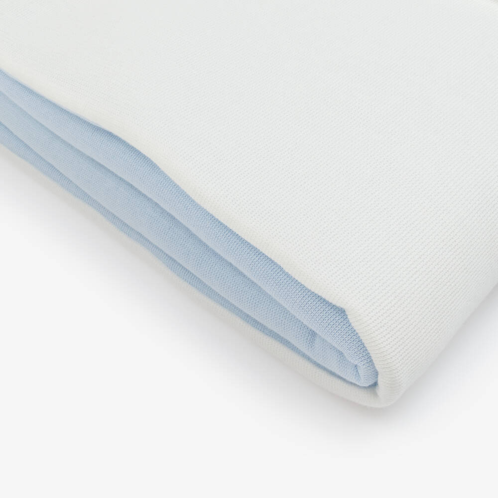 Babidu-Blue Cotton Knit Padded Blanket with Smocked Frill (80cm) | Childrensalon Outlet