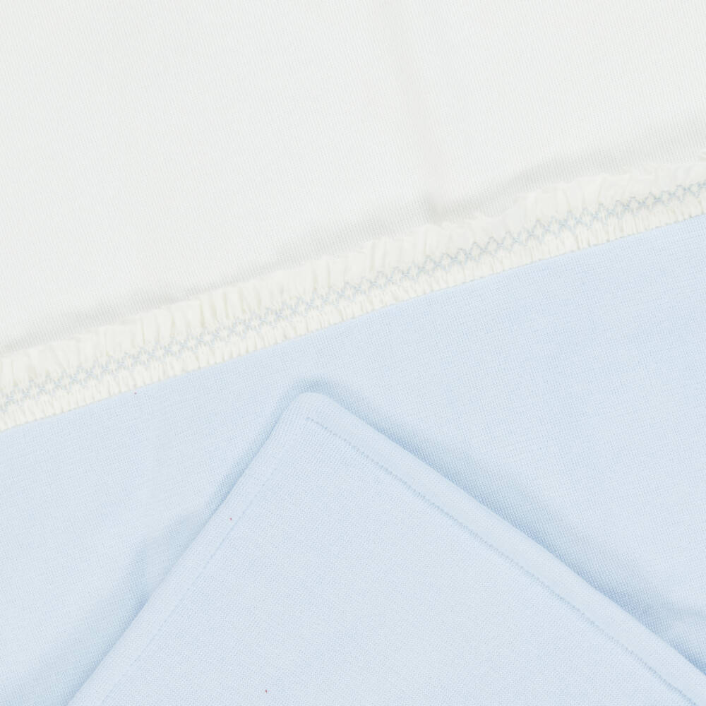 Babidu-Blue Cotton Knit Padded Blanket with Smocked Frill (80cm) | Childrensalon Outlet