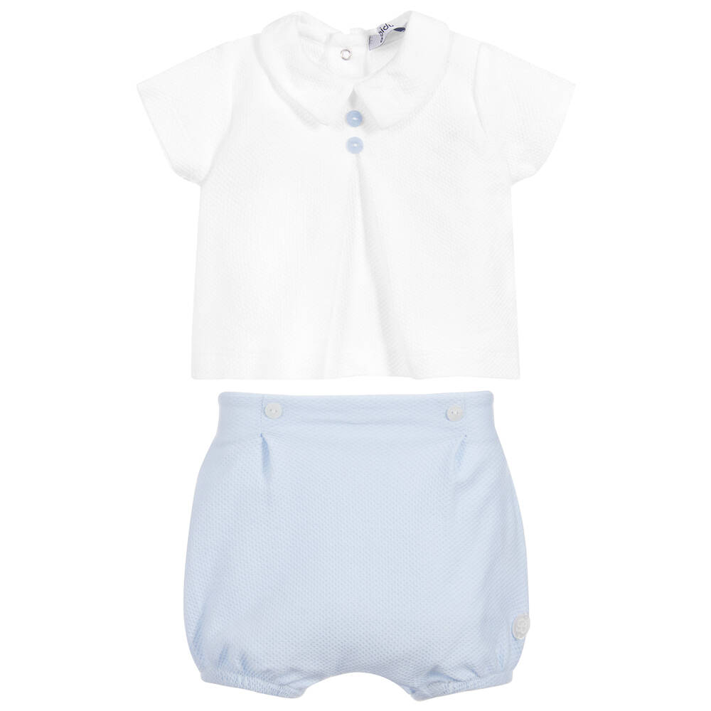 Babidu-Blue Cotton Shorts Set | Childrensalon Outlet
