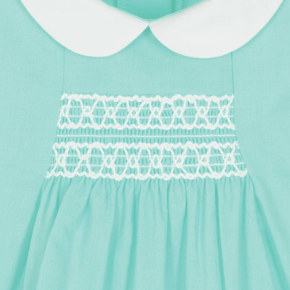 بابيدو -طقم شورت مطرز سموكينغ قطن لون أزرق تركواز | Childrensalon Outlet