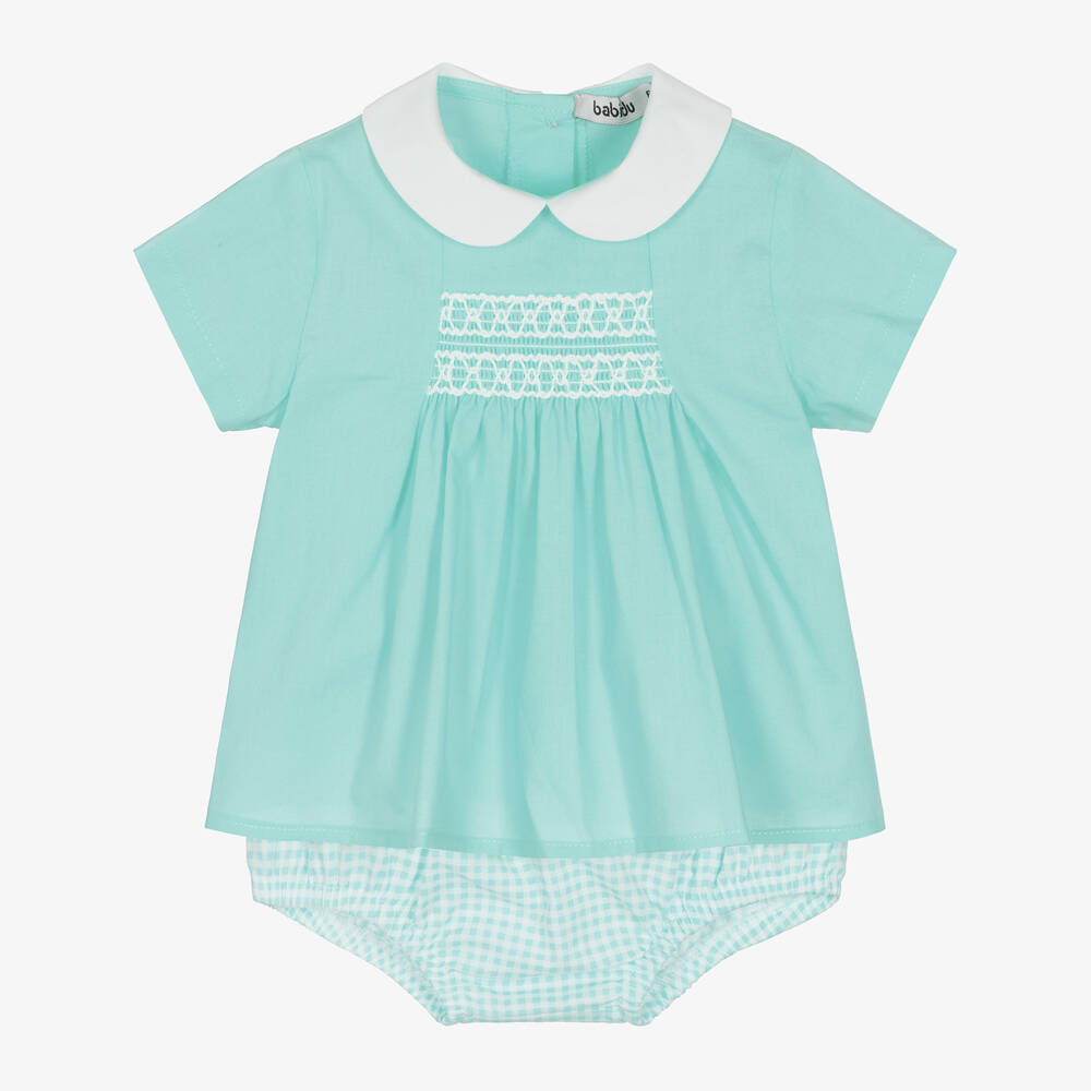 Babidu - Blaues gesmoktes Top & Shorts Set | Childrensalon