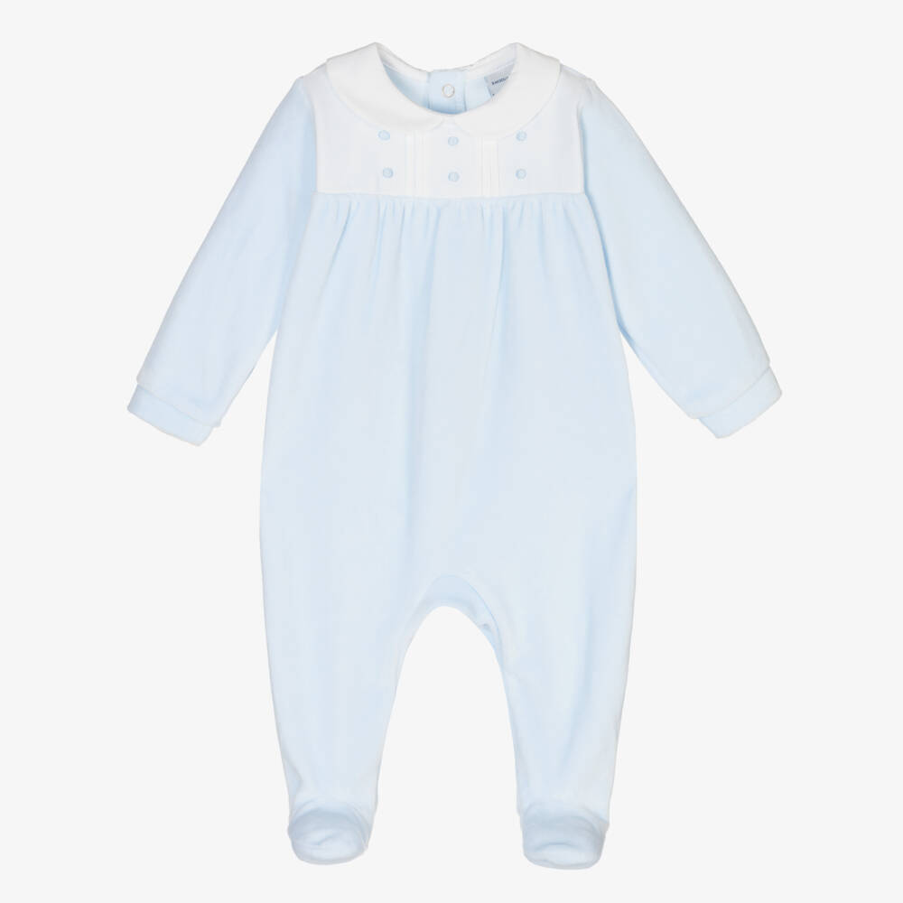 Babidu-Голубой комбинезон из хлопкового велюра | Childrensalon Outlet