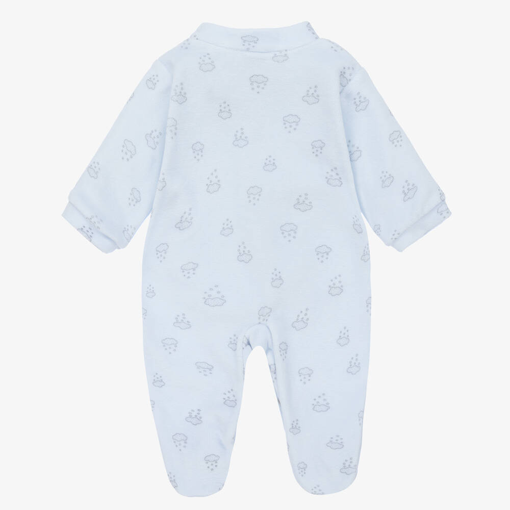 Babidu-Blue Cotton Velour Babygrow | Childrensalon Outlet