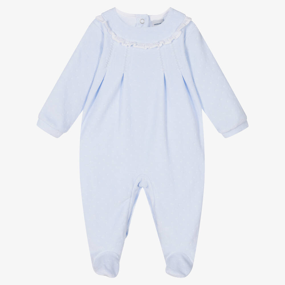 Babidu - Blue Cotton Velour Babygrow | Childrensalon