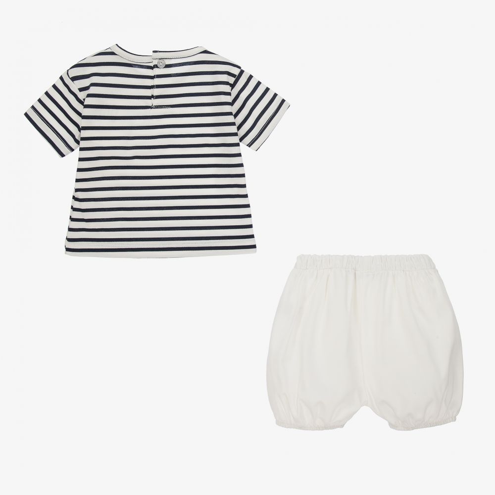 Babidu-Blue & Ivory Baby Shorts Set | Childrensalon Outlet