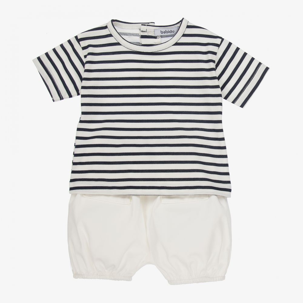 Babidu - Ensemble short bleu/ivoire Bébé | Childrensalon