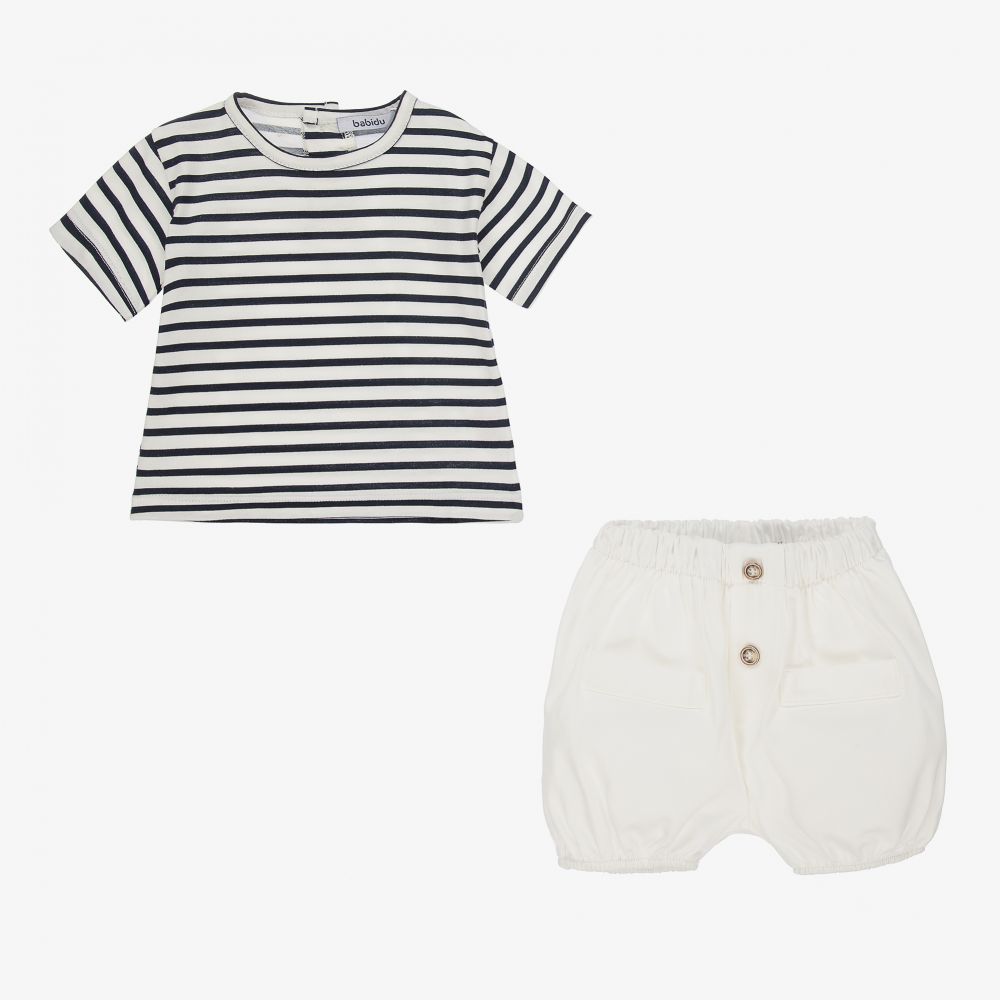 Babidu-Blue & Ivory Baby Shorts Set | Childrensalon Outlet