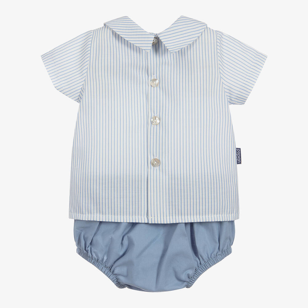 Babidu-Blue & Ivory Cotton Shorts Set | Childrensalon Outlet