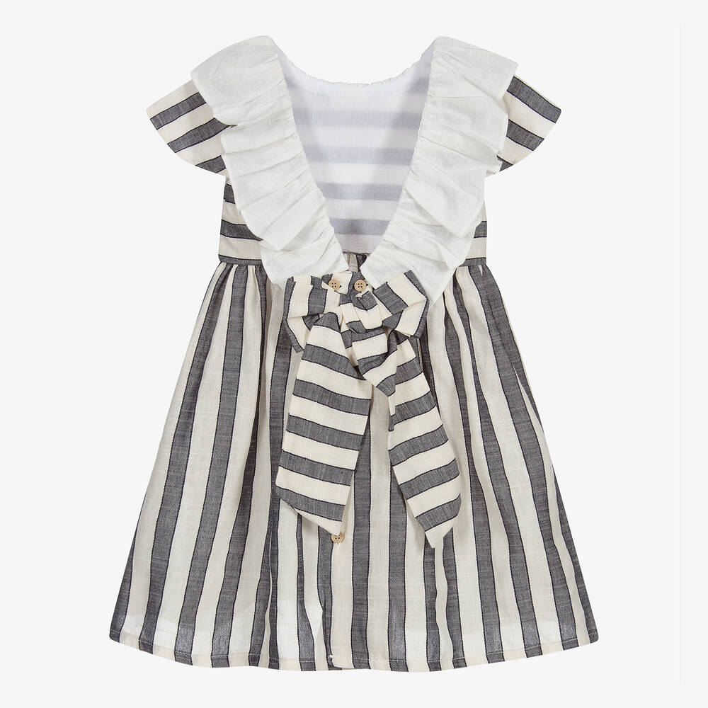 Babidu-قستان كتّان لون كحلي و عاجي | Childrensalon Outlet