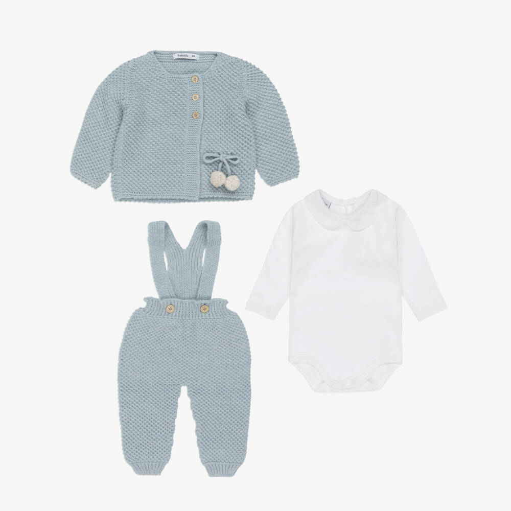Babidu-Blue Knitted Pom Pom Trouser Set | Childrensalon Outlet