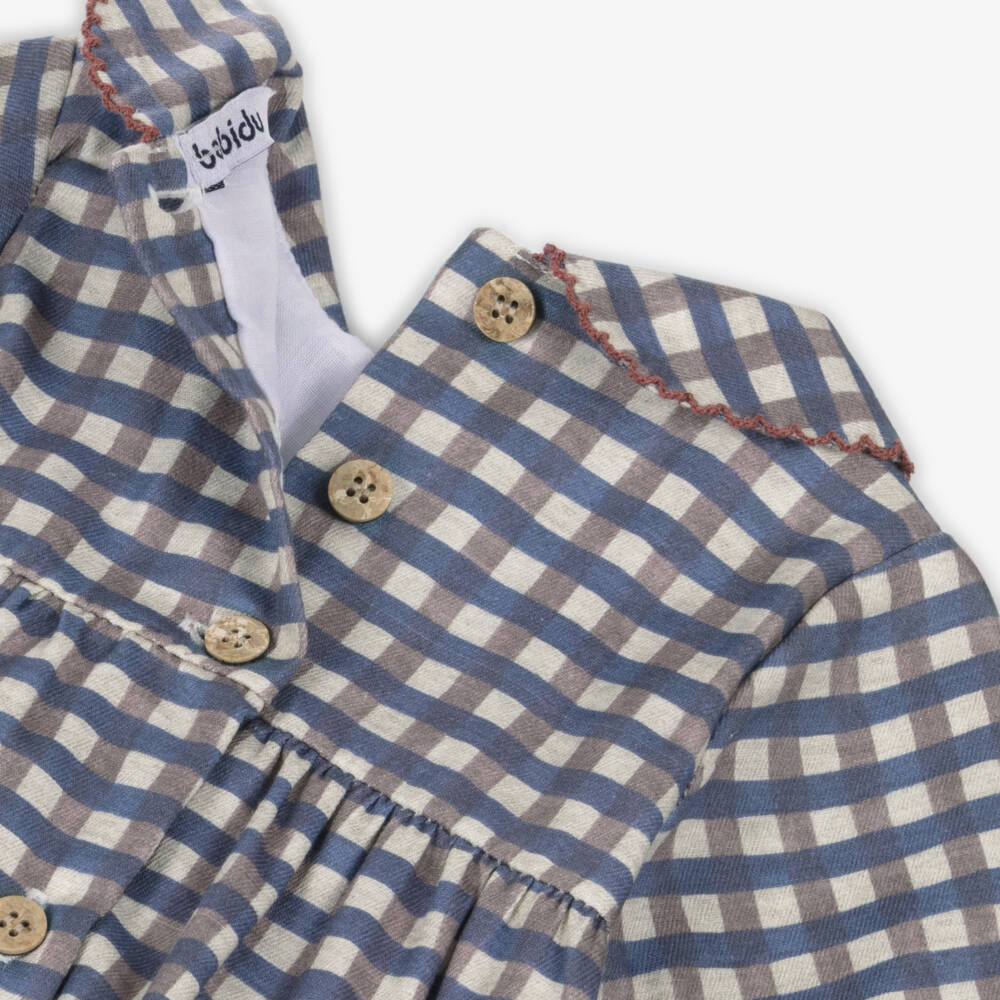 Babidu-Blue & Mauve Check Cotton Shortie | Childrensalon Outlet