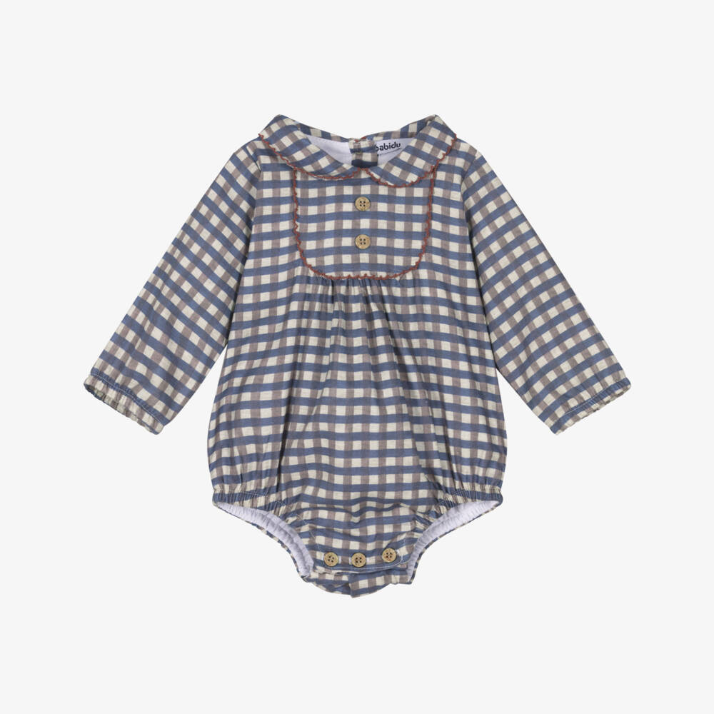 Babidu-Blue & Mauve Check Cotton Shortie | Childrensalon Outlet