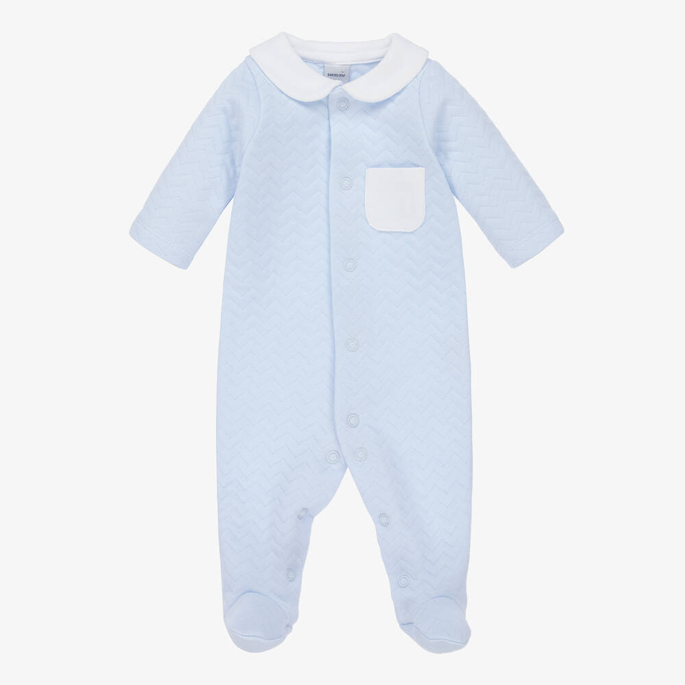 Babidu-Blue Quilted Cotton Babygrow | Childrensalon Outlet