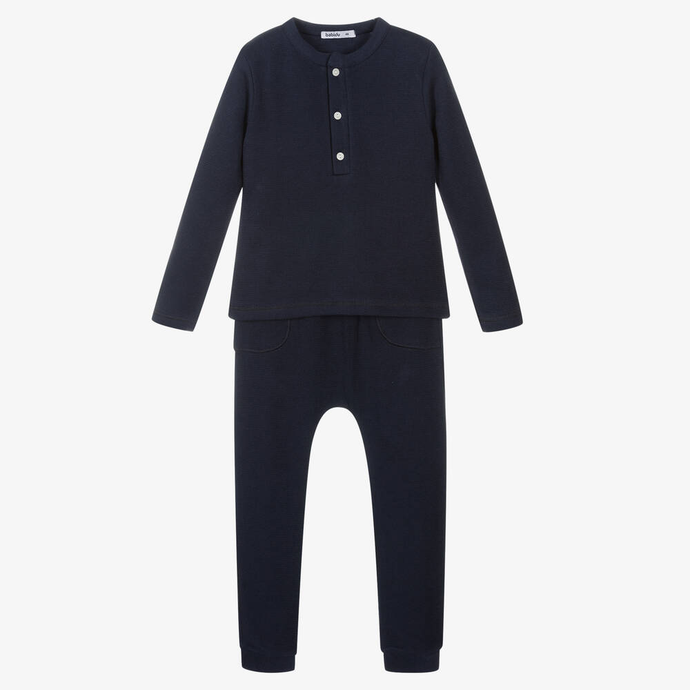 Babidu - Blue Ribbed Jersey Tracksuit | Childrensalon