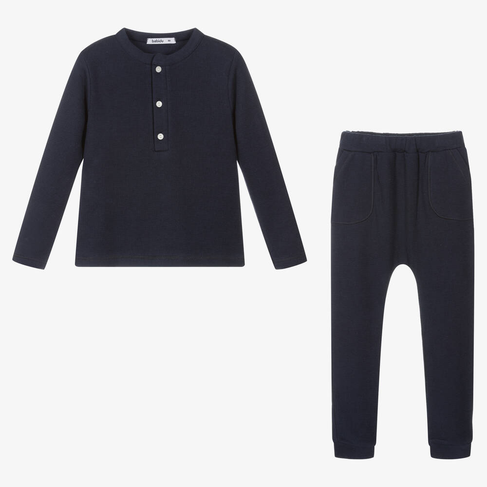 Babidu-Blue Ribbed Jersey Tracksuit | Childrensalon Outlet