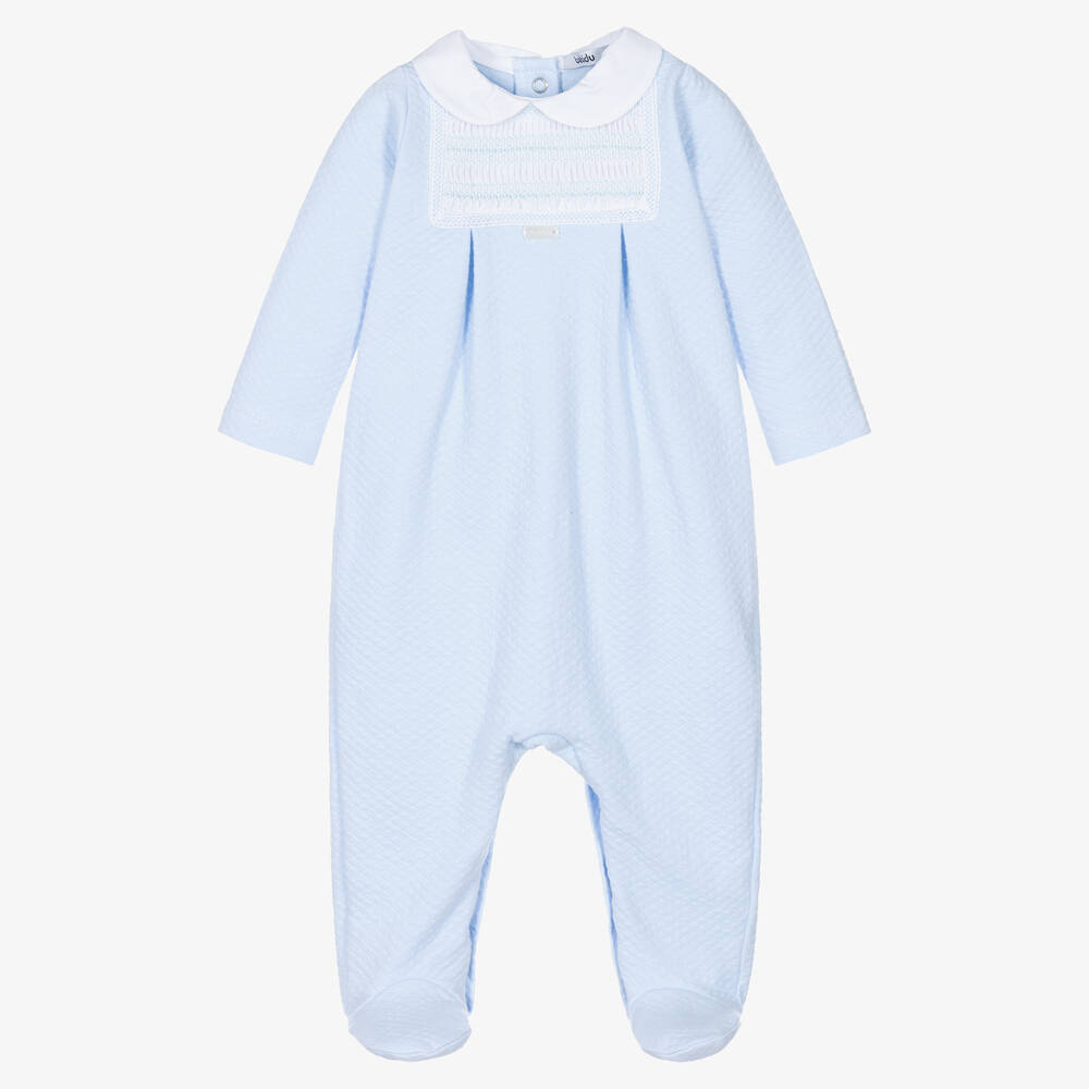 Babidu - Blue Smocked Cotton Babygrow | Childrensalon