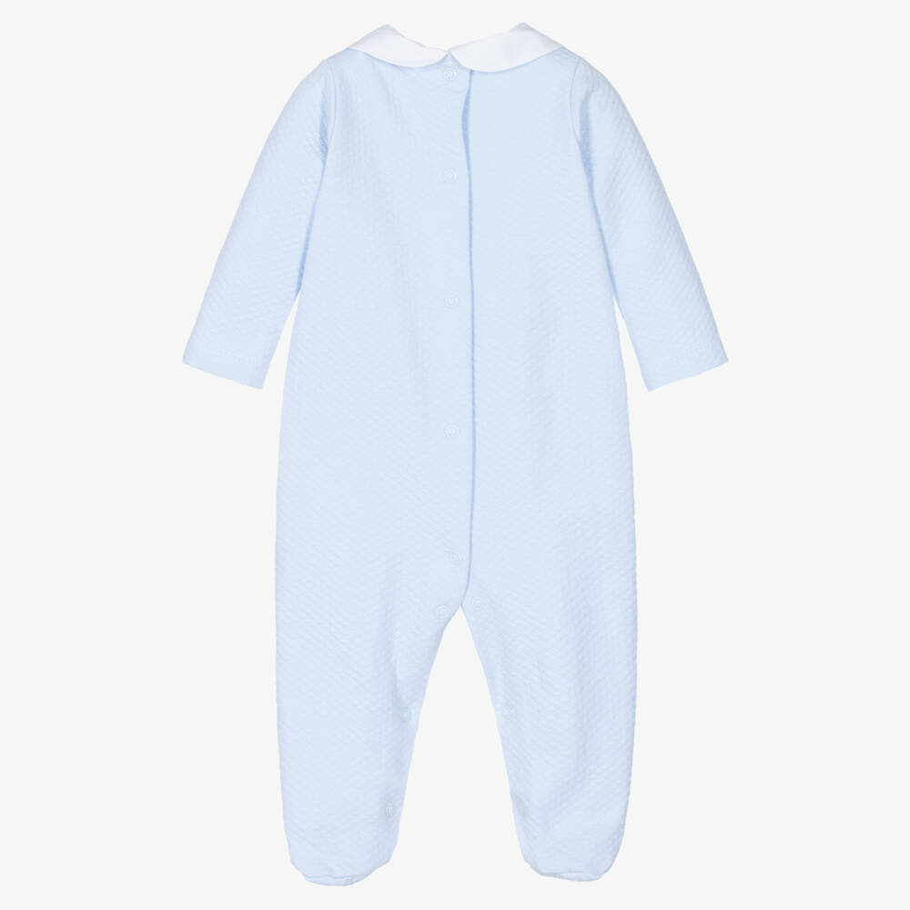 Babidu-Blue Smocked Cotton Babygrow | Childrensalon Outlet