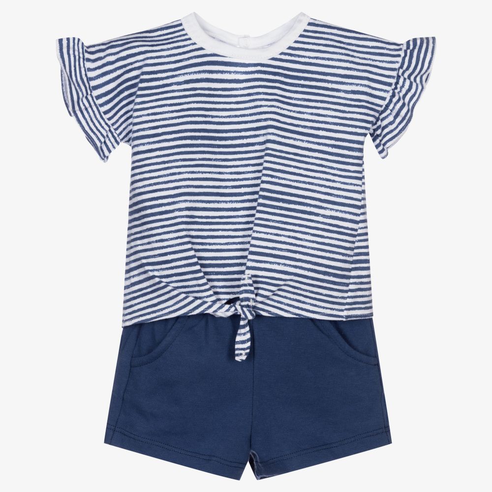 Babidu - Blue Striped Cotton Shorts Set | Childrensalon
