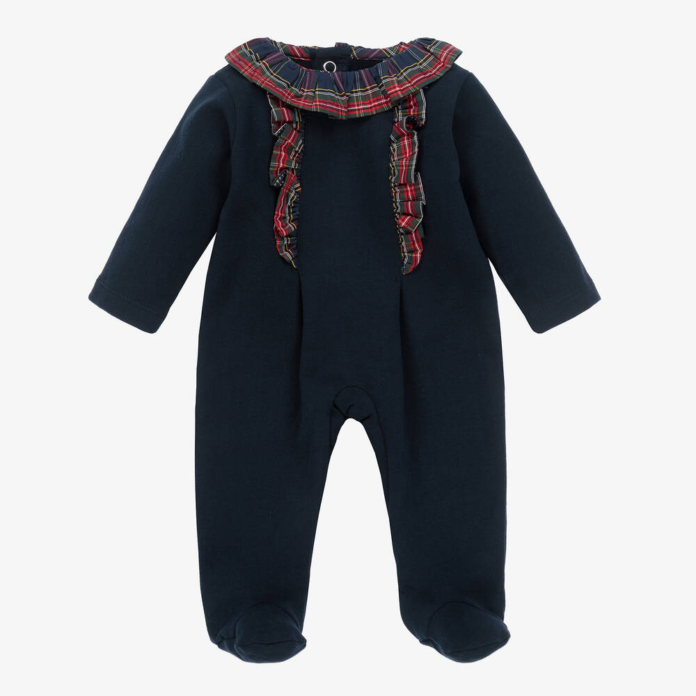 Babidu - Blue Tartan Cotton Babygrow | Childrensalon