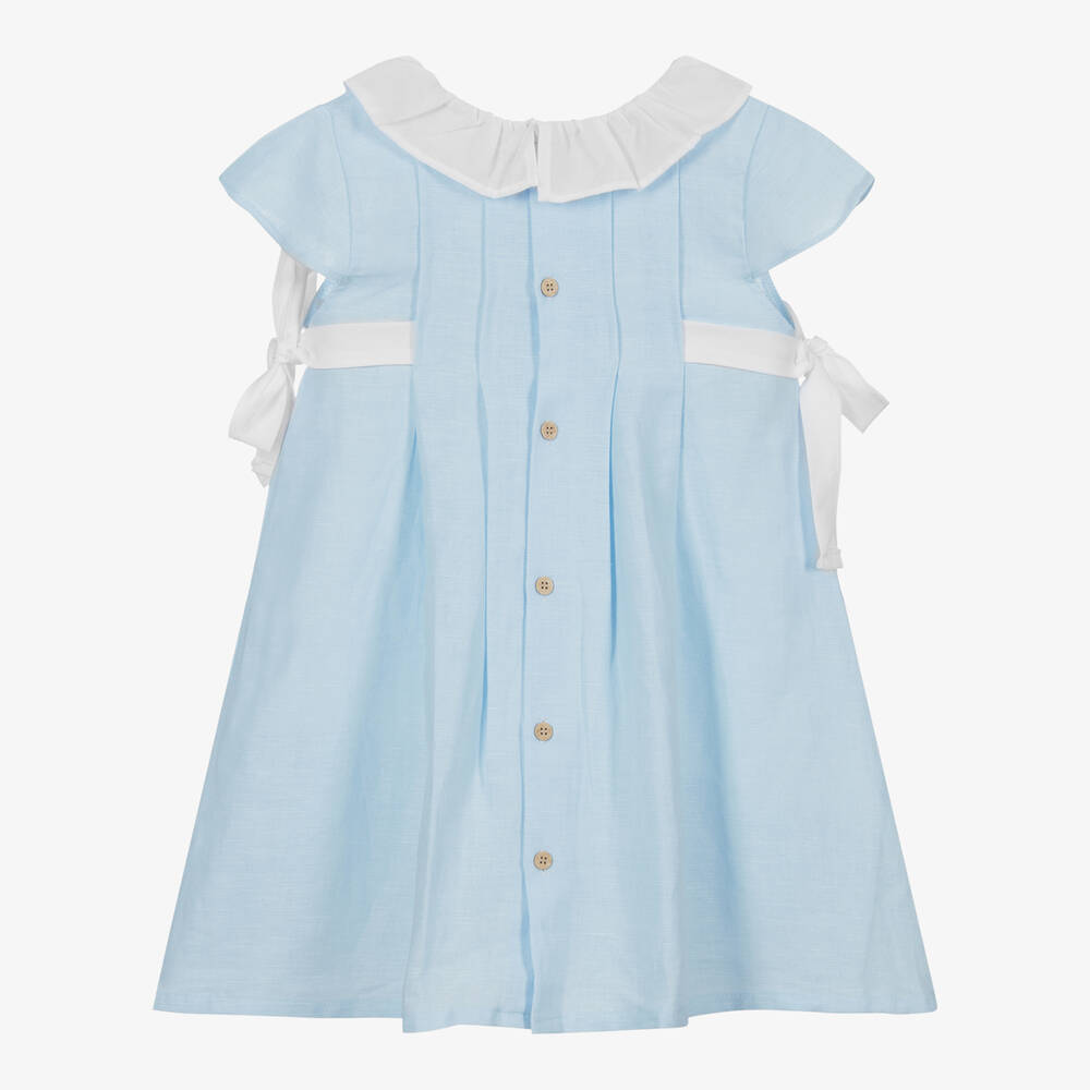 Babidu-Платье из хлопка голубого и белого цвета | Childrensalon Outlet