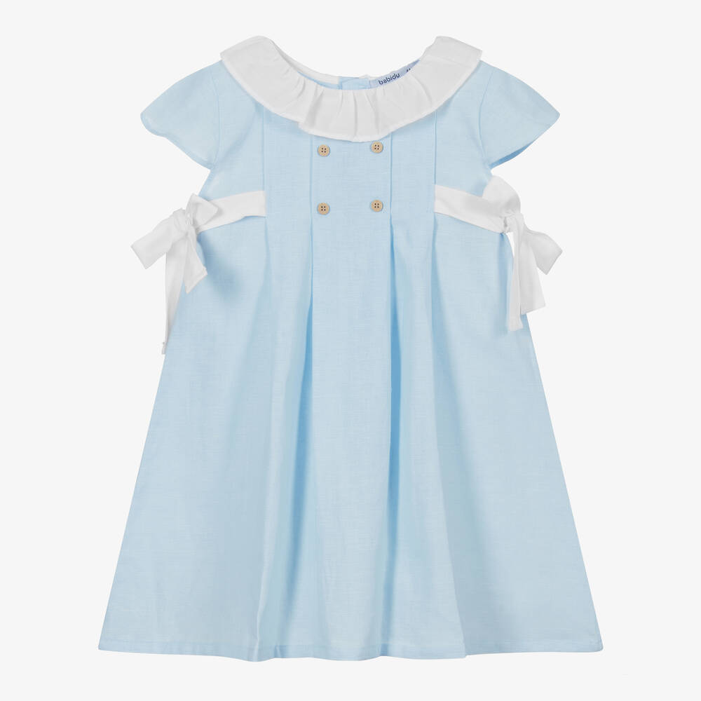 Babidu-Blue & White Cotton Dress  | Childrensalon Outlet