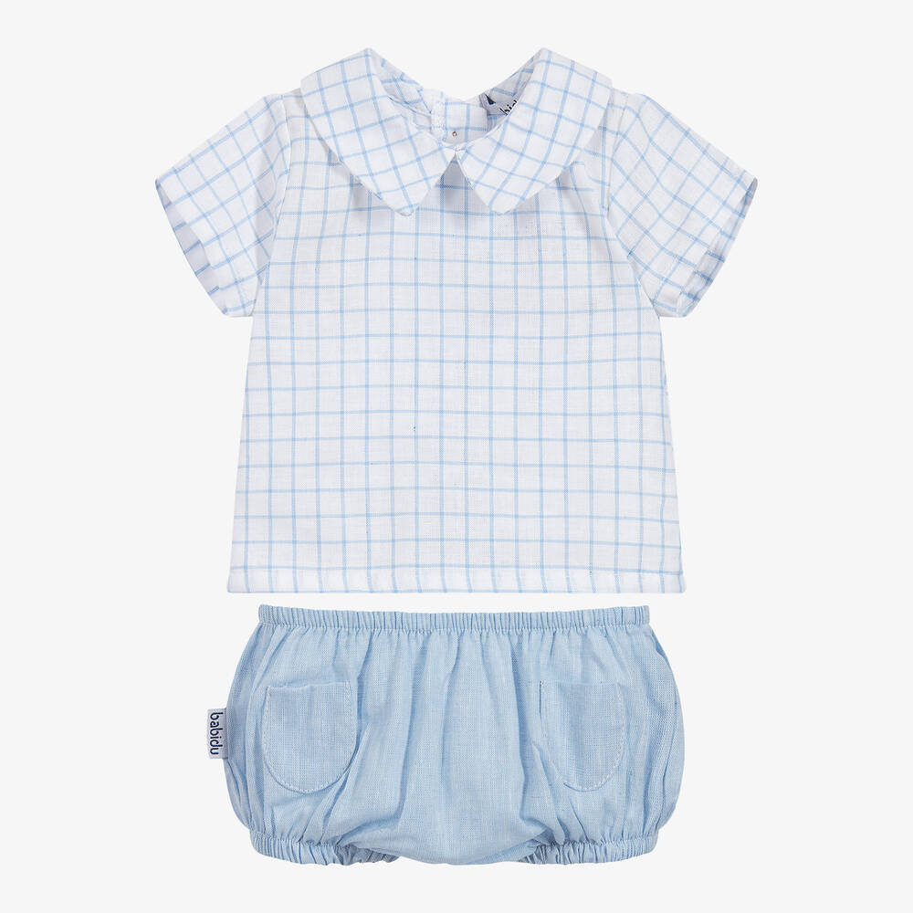Babidu-Blue & White Cotton Shorts Set | Childrensalon Outlet