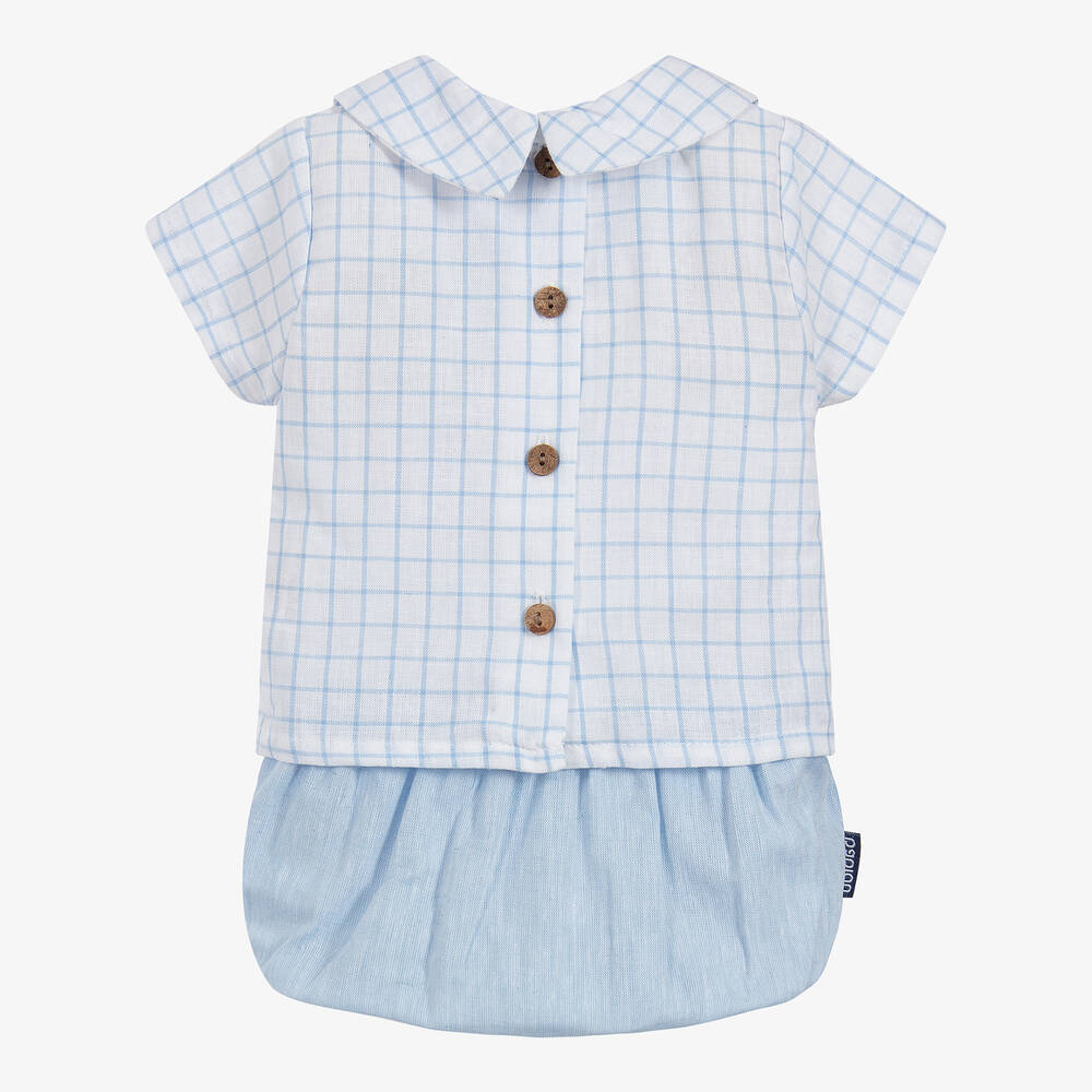 Babidu-Blue & White Cotton Shorts Set | Childrensalon Outlet