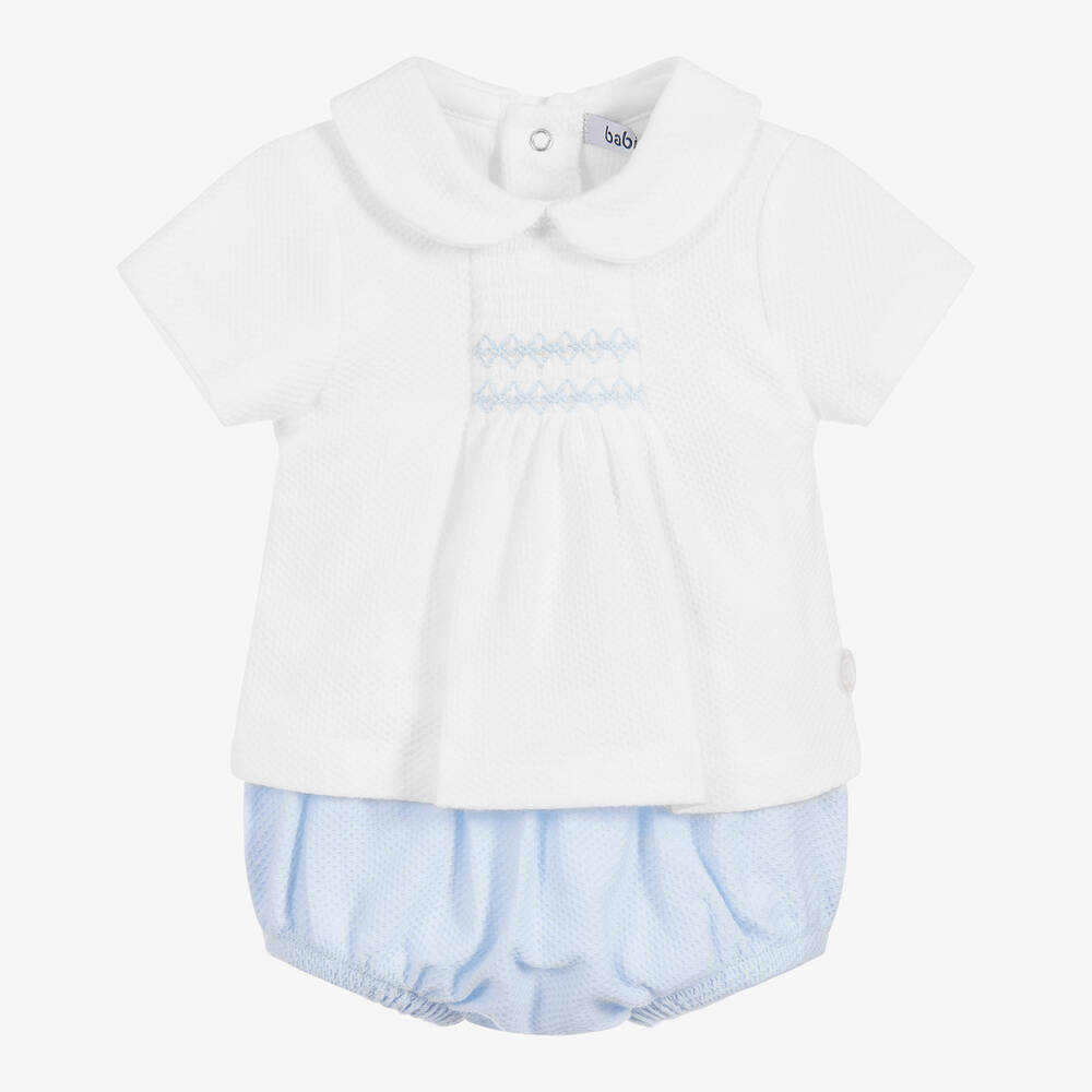 Babidu - Blue & White Cotton Shorts Set | Childrensalon