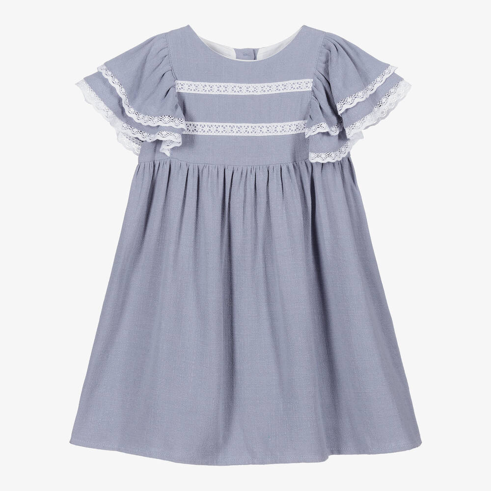 Babidu - Blue & White Lace Dress  | Childrensalon
