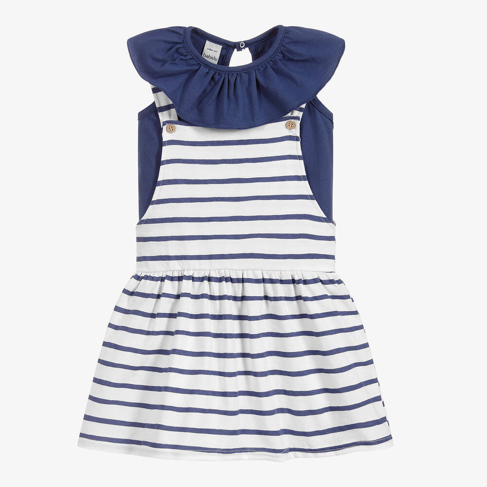 Babidu - Blue & White Striped Dress Set | Childrensalon