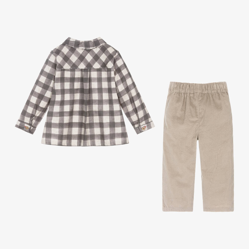 Babidu-Boys Beige Check Outfit Set | Childrensalon Outlet