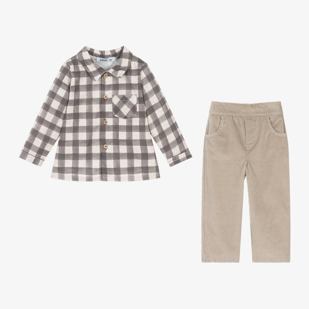 Babidu-Boys Beige Check Outfit Set | Childrensalon Outlet