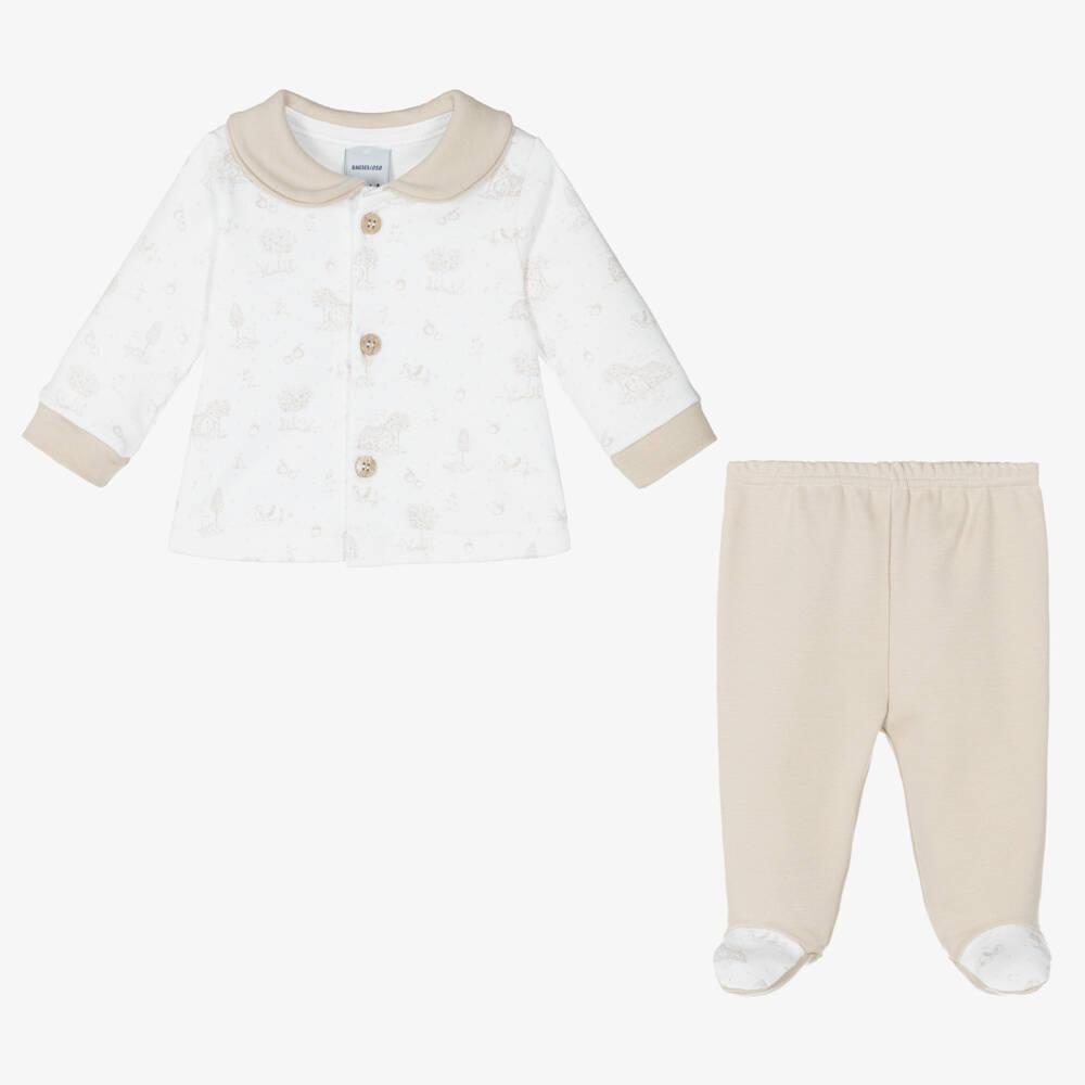 Babidu-Boys Beige Cotton Babysuit Set | Childrensalon Outlet