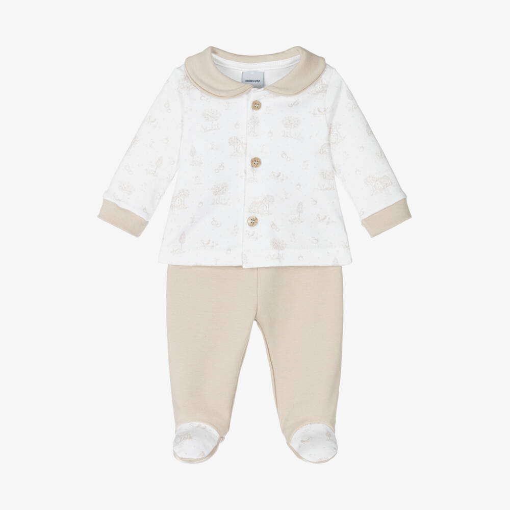 Babidu-Boys Beige Cotton Babysuit Set | Childrensalon Outlet