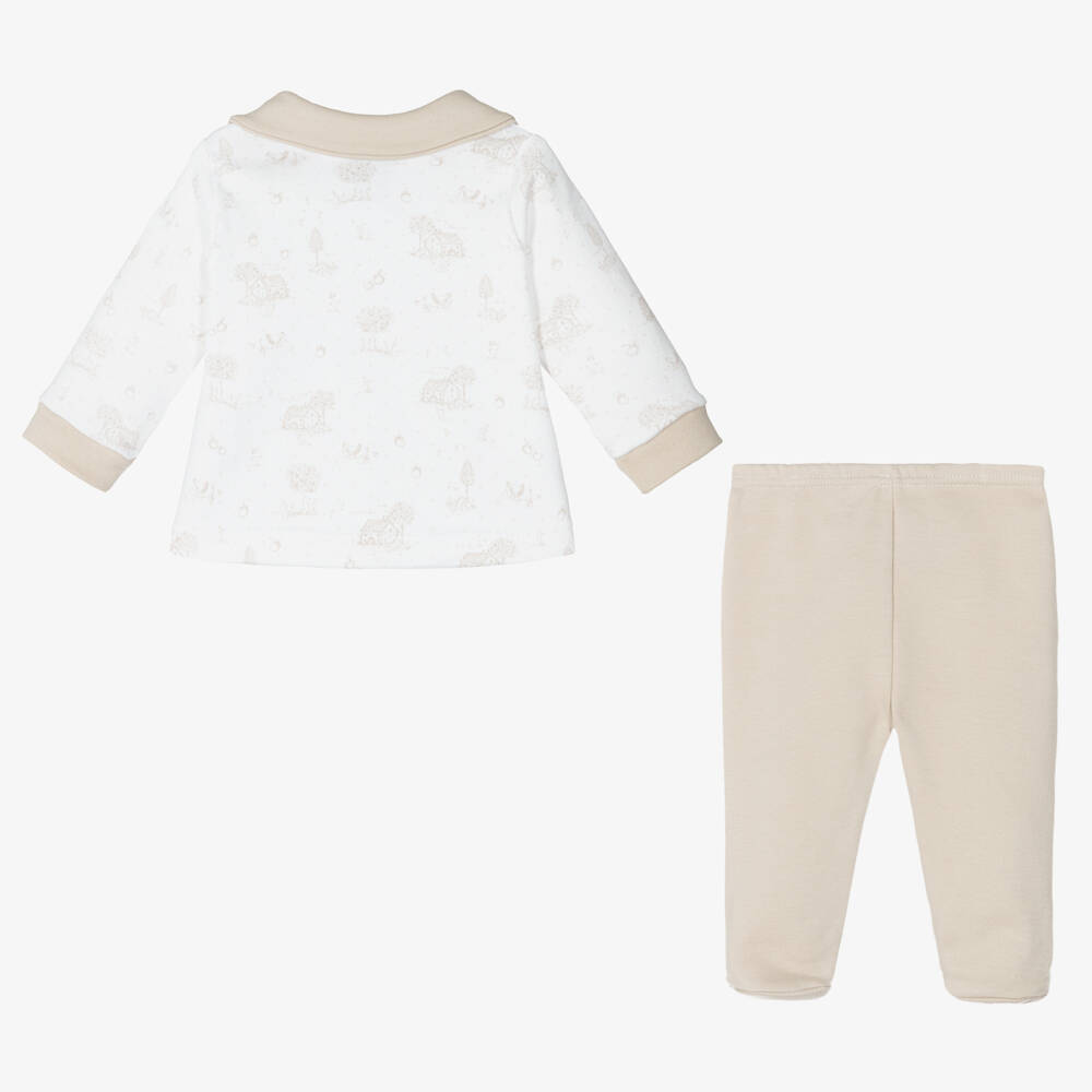 Babidu-Boys Beige Cotton Babysuit Set | Childrensalon Outlet