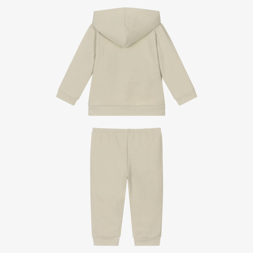 Babidu-Boys Beige Cotton Hooded Tracksuit | Childrensalon Outlet