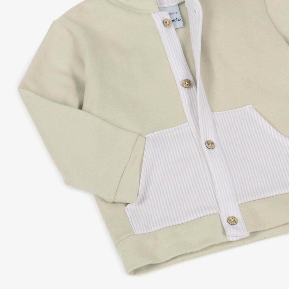 Babidu-Boys Beige Cotton Hooded Tracksuit | Childrensalon Outlet