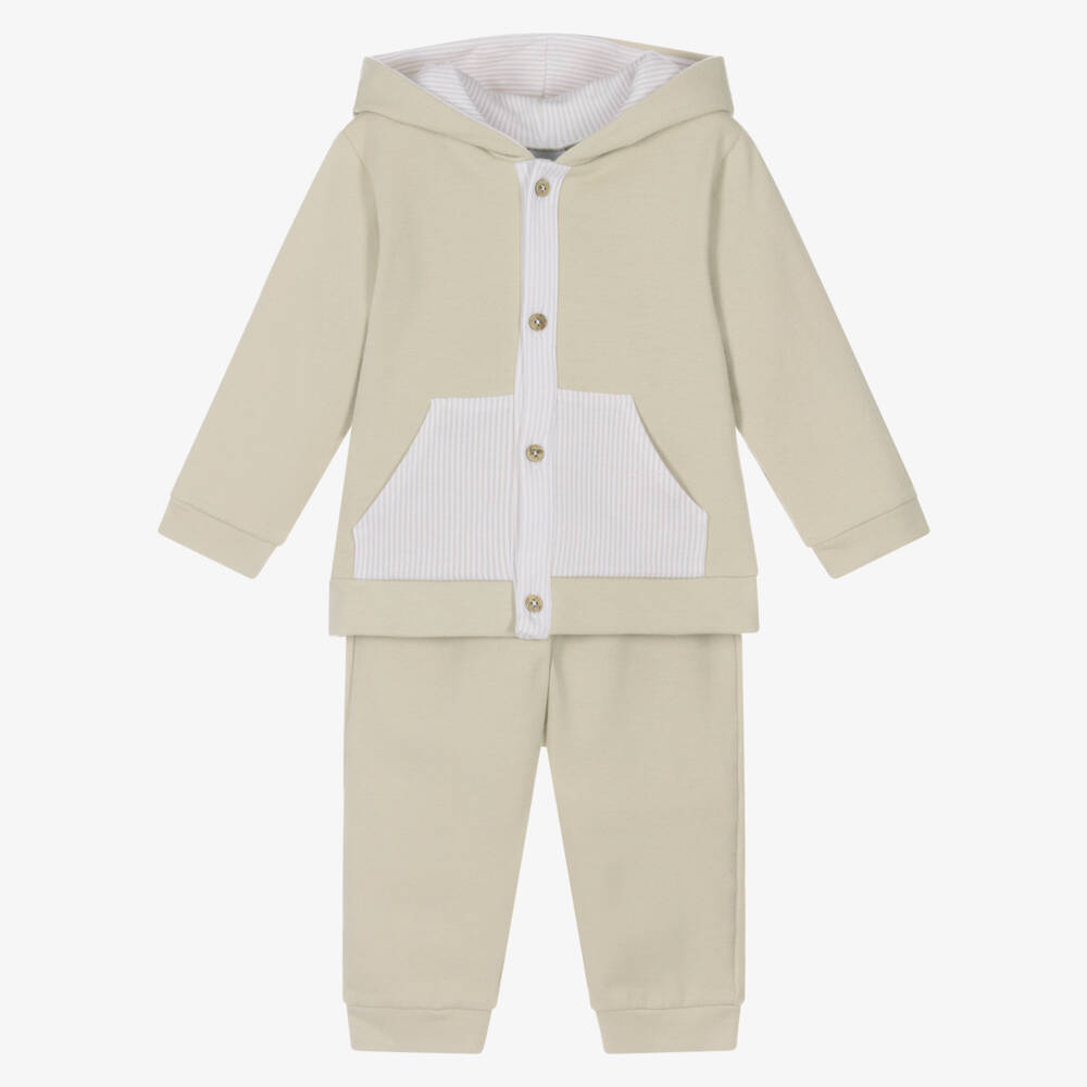 Babidu-Boys Beige Cotton Hooded Tracksuit | Childrensalon Outlet